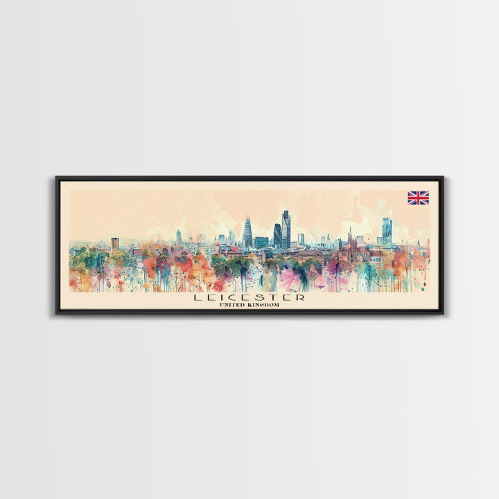 Leicester United Kingdom Travel Print Wall Art, Panoramic City Art, Travel Art, Wall Decor, Vacation Gift, Framed Canvas Print Or Metal Art