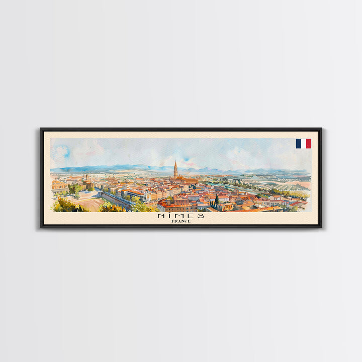 Nimes France Travel Art, City Art, Framed Canvas Print or Metal Wall Art, Europe Travel Poster, Panoramic Wall Art, Extra Wide Wall Art