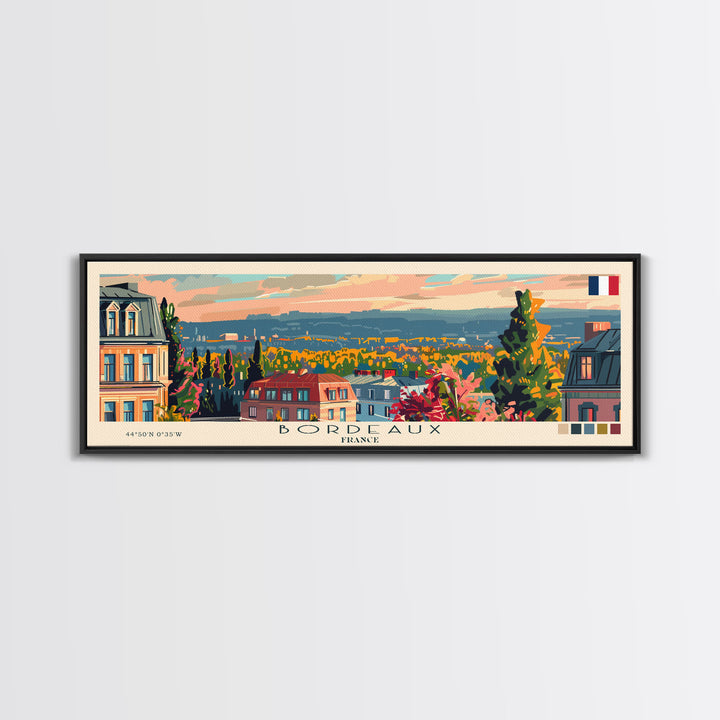 Bordeaux France Panoramic Travel Poster, Framed Canvas Print or Metal Wall Art, Travel Art, Home Decor, Panoramic Painting, Midcentury Art