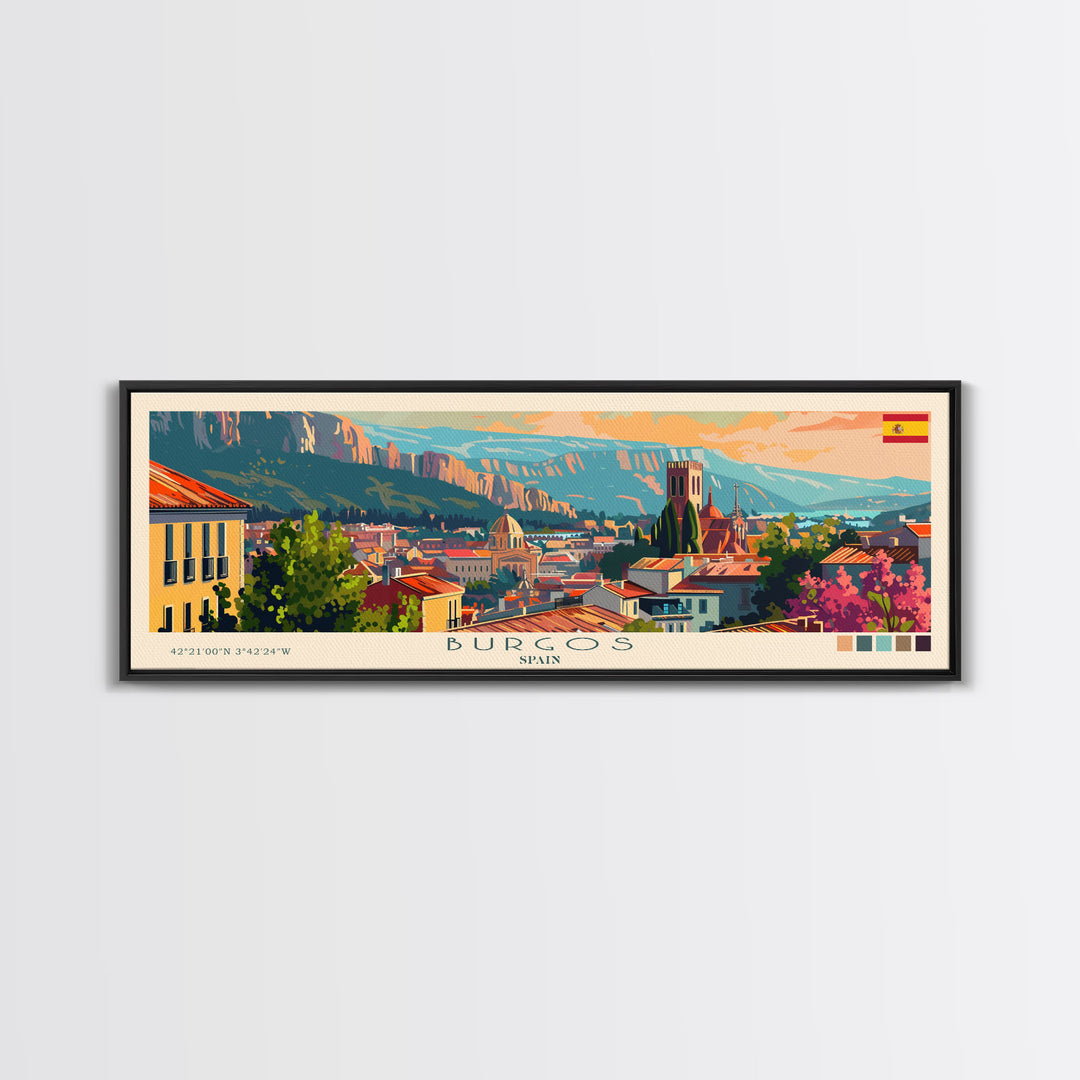 Burgos Spain Wall Art, Panoramic Travel Poster, Panoramic Framed Canvas Print, City Wall Art, Wall Hanging Home Decor, Travel Art