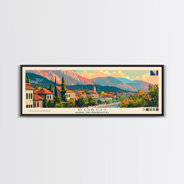 Doboj Bosnia Travel Print Wall Art, Panoramic City Art, Travel Art, Wall Decor, Vacation Gift, Framed Canvas Print Or Metal Art