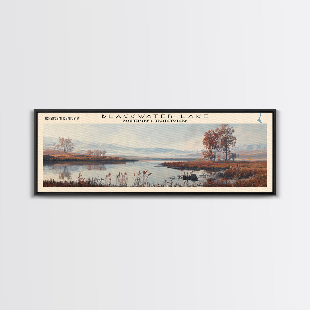 Blackwater Lake Framed Canvas Print, Lake House Decor, Panoramic Scenic View, Travel Poster, Minimalist Art, Lake Painting