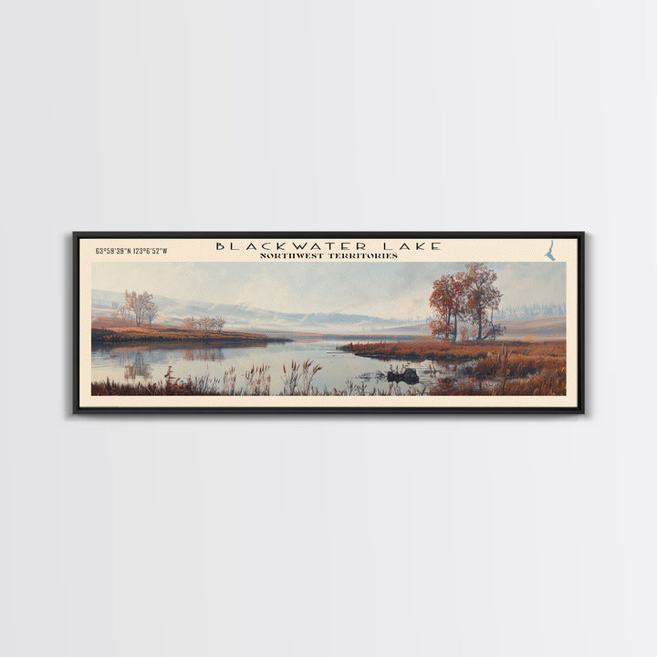 Blackwater Lake Framed Canvas Print, Lake House Decor, Panoramic Scenic View, Travel Poster, Minimalist Art, Lake Painting