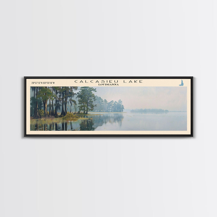 Calcasieu Lake Framed Canvas Print, Lake House Art, Panoramic Wall Art, Travel Poster, Minimalist Lake Painting, Home Decor