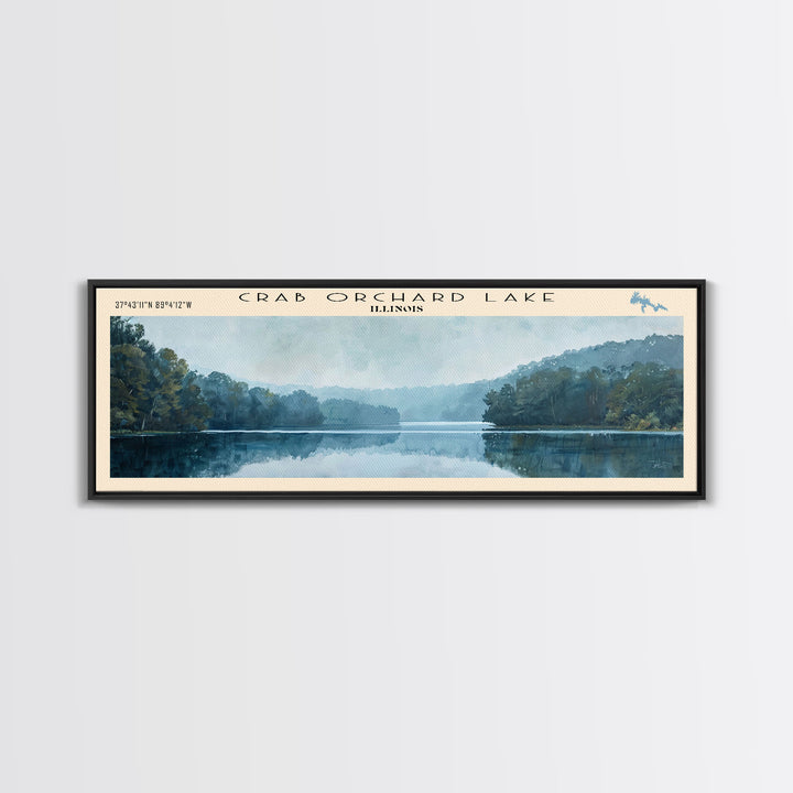 Crab Orchard Lake Illinois Framed Canvas Print, Lake House Art, Panoramic Wide Art, Travel Poster, Modern Lake Painting, Nature Art