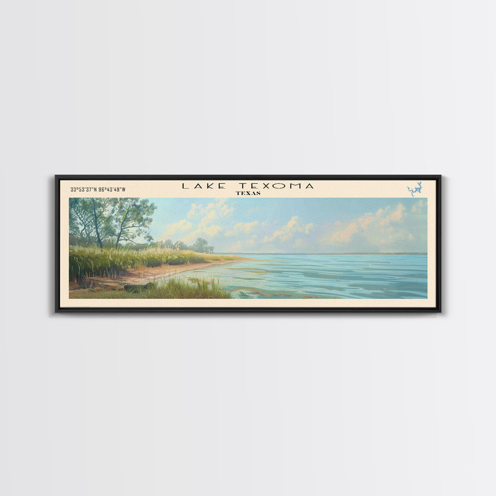 Lake Texoma Texas Framed Canvas Print, Lake House Decor, Panoramic Wall Art, Travel Poster, Stunning Landscape Painting, Cottage Art