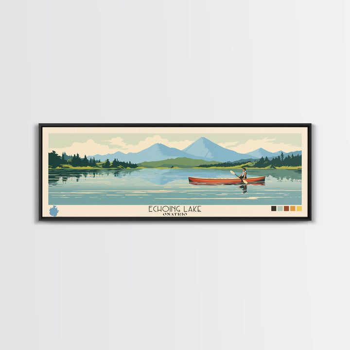 Echoing Lake Ontario Framed Canvas Print, Panoramic Art, Midcentury Modern, Pop Art, Bedroom Decor, Travel Poster, Lake View