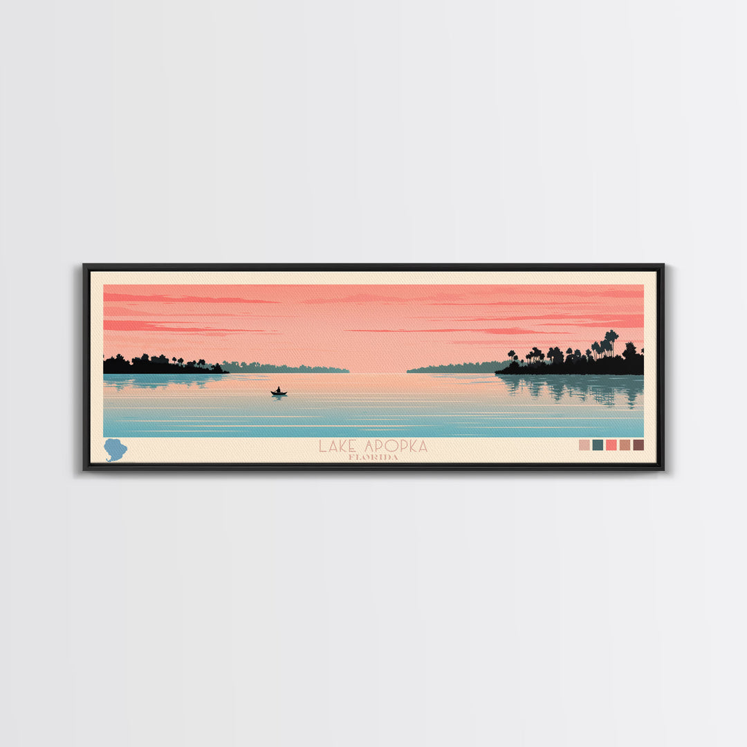 Lake Apopka Florida Framed Canvas Print, Panoramic Art, Midcentury Modern, Pop Art, Living Room Wall Art, Travel Poster, Lake House Decor