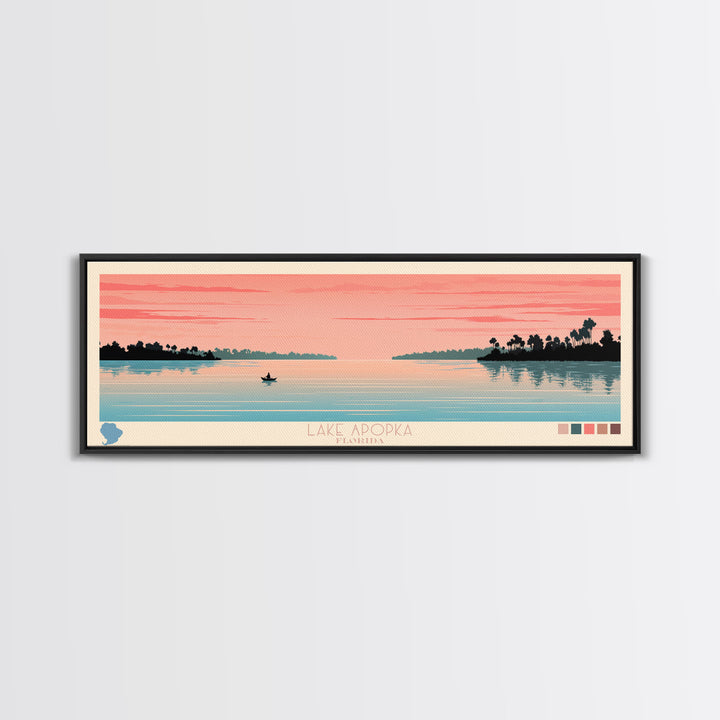 Lake Apopka Florida Framed Canvas Print, Panoramic Art, Midcentury Modern, Pop Art, Living Room Wall Art, Travel Poster, Lake House Decor