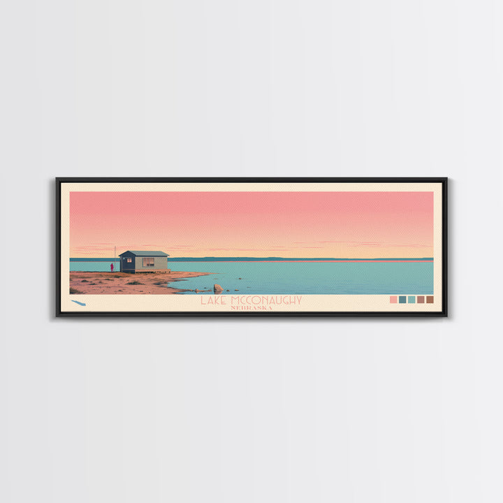 Lake McConaughy Nebraska Framed Canvas Print, Panoramic Wall Art, Midcentury Modern, Pop Art, Living Room Decor, Travel Poster