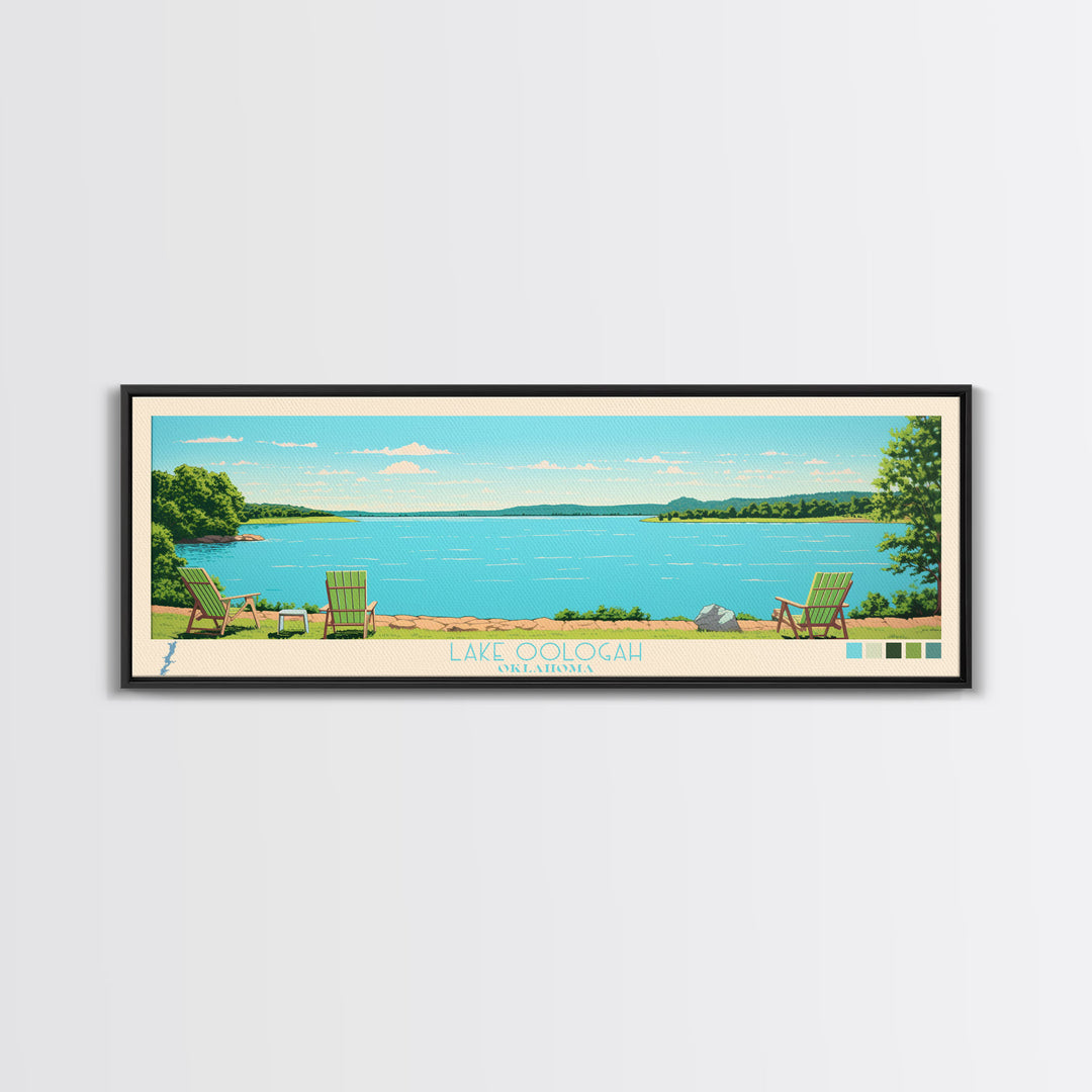 Lake Oologah Oklahoma Framed Canvas Print, Panoramic Wall Art, Midcentury Modern, Pop Art, Bedroom Art, Travel Poster, Lake House Decor