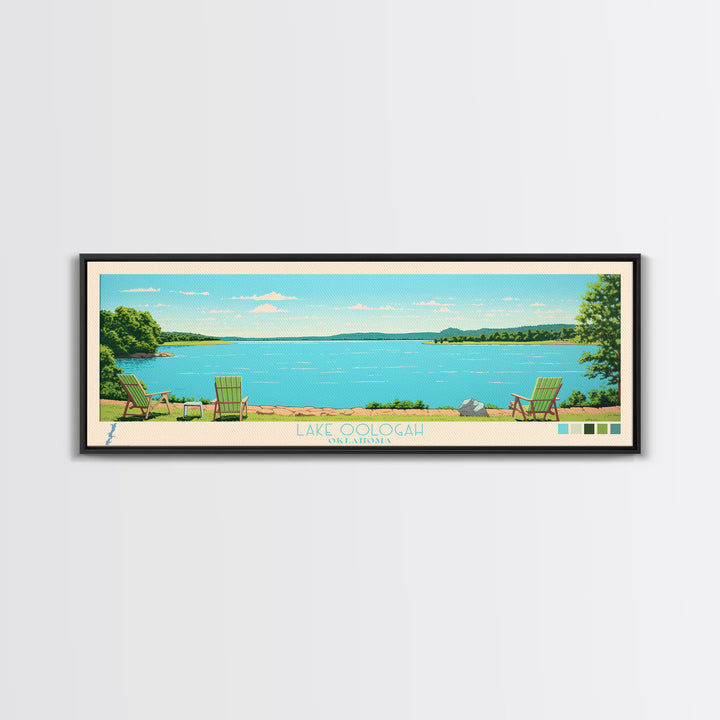 Lake Oologah Oklahoma Framed Canvas Print, Panoramic Wall Art, Midcentury Modern, Pop Art, Bedroom Art, Travel Poster, Lake House Decor