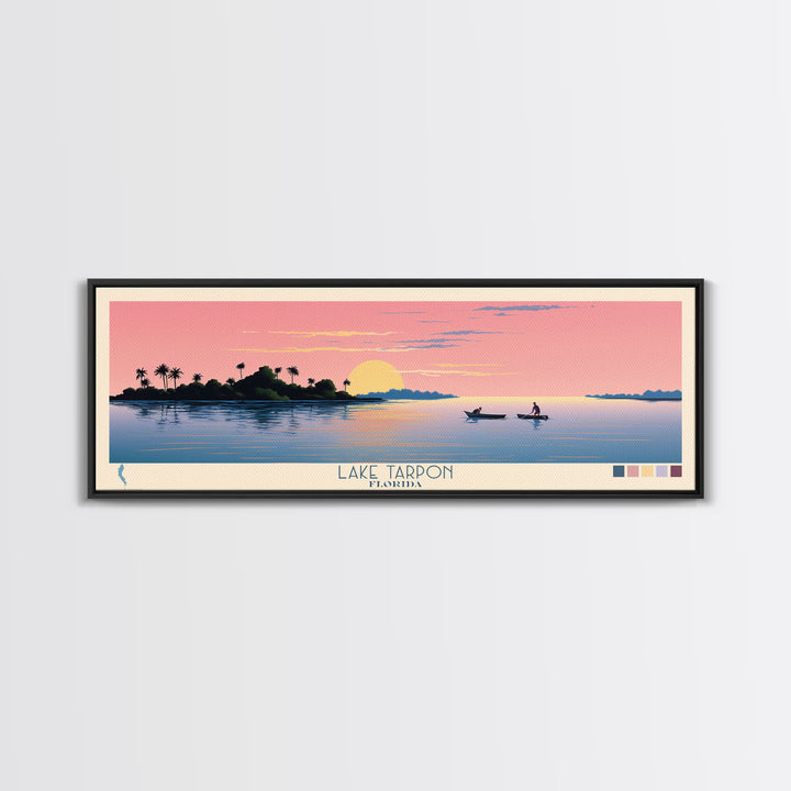 Lake Tarpon Florida Framed Canvas Print, Panoramic Wall Art, Midcentury Modern, Pop Art, Living Room Decor, Travel Poster, Lake House Art