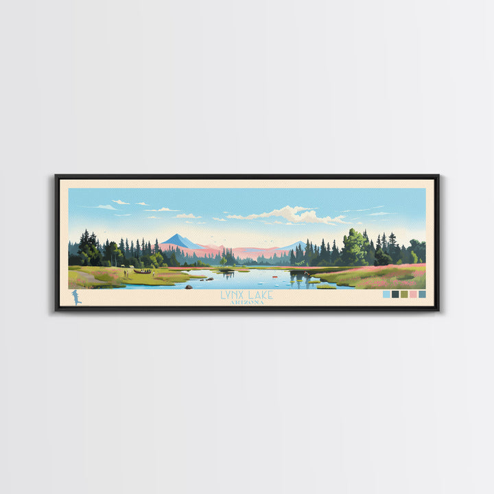 Lynx Lake, Arizona Panoramic Wall Art Framed Canvas Print, Midcentury Modern, Pop Art, Home Decor, Travel Poster, Living Room Art