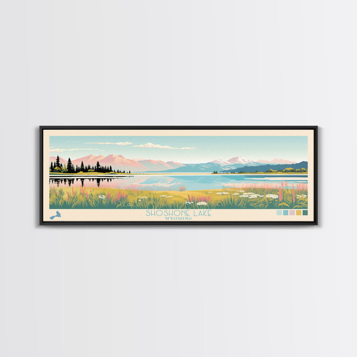Shoshone Lake, Wyoming Framed Canvas Print, Panoramic Wall Art, Midcentury Modern Decor, Pop Art, Bedroom Decoration, Travel Poster