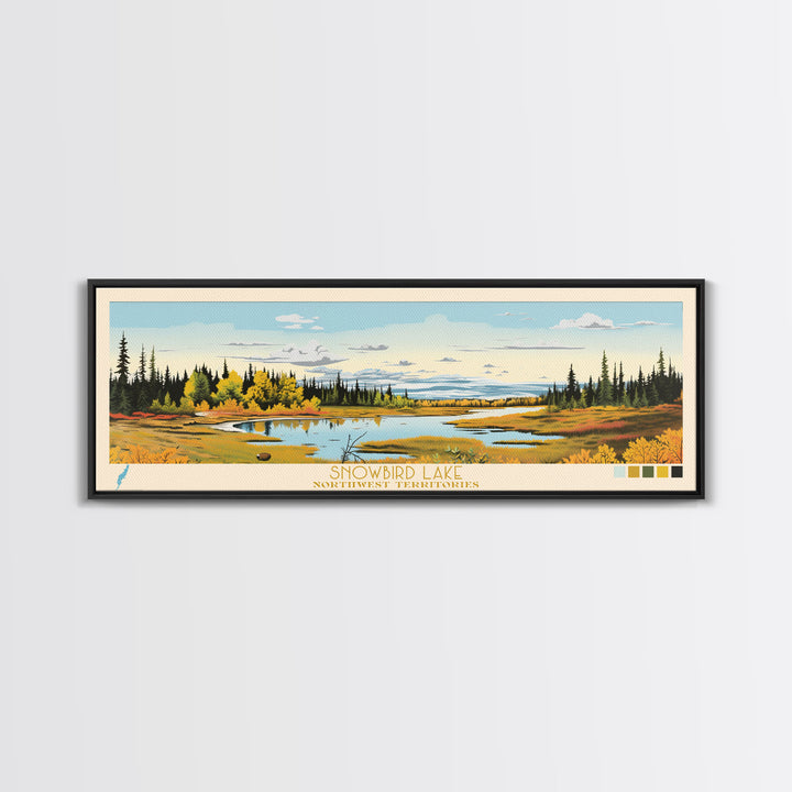 Snowbird Lake, Northwest Framed Canvas Print, Lake House Decor, Midcentury Modern Art, Pop Art, Travel Poster, Bedroom Wall Art