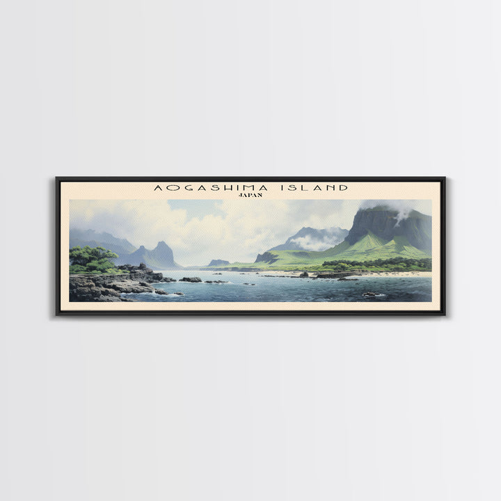 Aogashima Island Travel Art Framed Canvas Print, Wall Decor, Home Decor, Travel Poster, Vintage Wall Art, Watercolor Painting