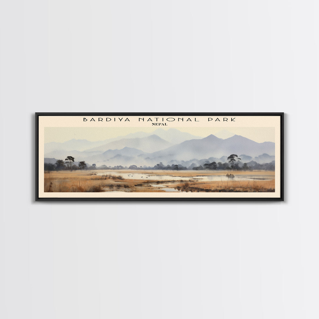 Bardiya National Park Retro Style Travel Poster - Framed Canvas Print - COUNTRY Travel Decor, Vintage Style Home Decor - Travel Print - Wall Art