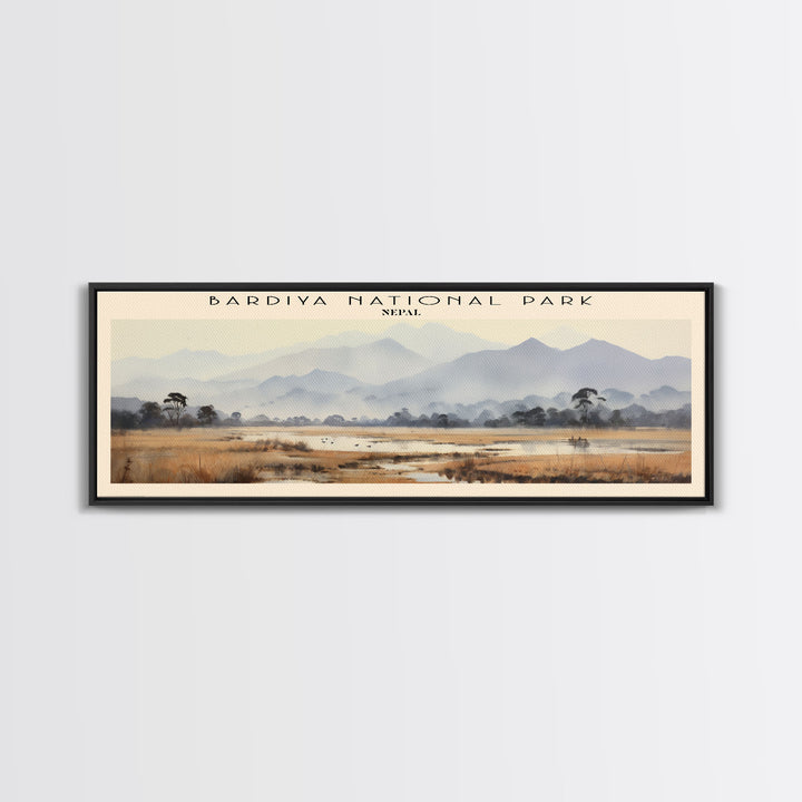 Bardiya National Park Retro Style Travel Poster - Framed Canvas Print - COUNTRY Travel Decor, Vintage Style Home Decor - Travel Print - Wall Art
