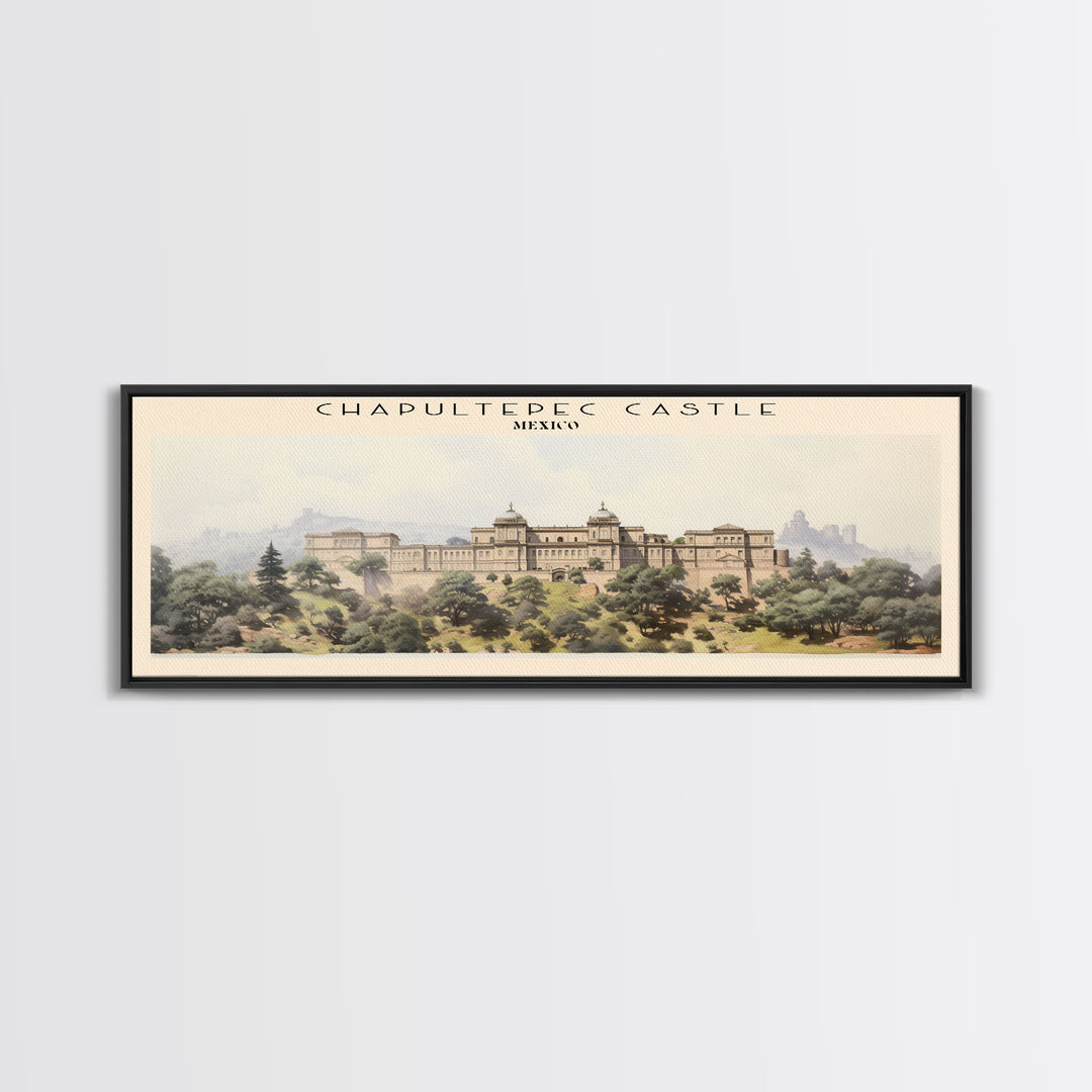 Chapultepec Castle Retro Style Travel Poster - Framed Canvas Print - COUNTRY Travel Decor | Vintage Style Home Decor - Travel Print - Wall Art