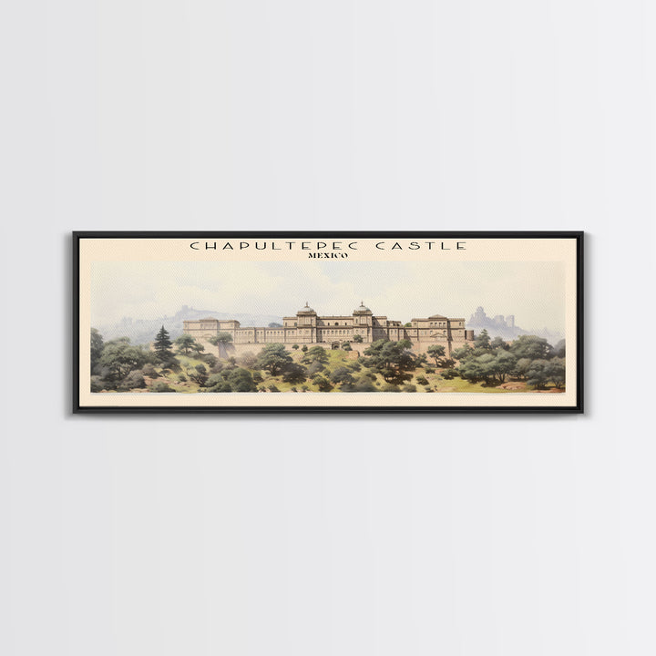 Chapultepec Castle Retro Style Travel Poster - Framed Canvas Print - COUNTRY Travel Decor | Vintage Style Home Decor - Travel Print - Wall Art