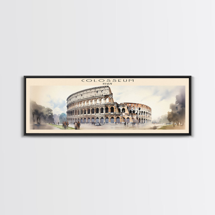 Colosseum Retro Style Travel Poster - Framed Canvas Print - COUNTRY Travel Decor | Vintage Style Home Decor - Travel Print - Wall Art