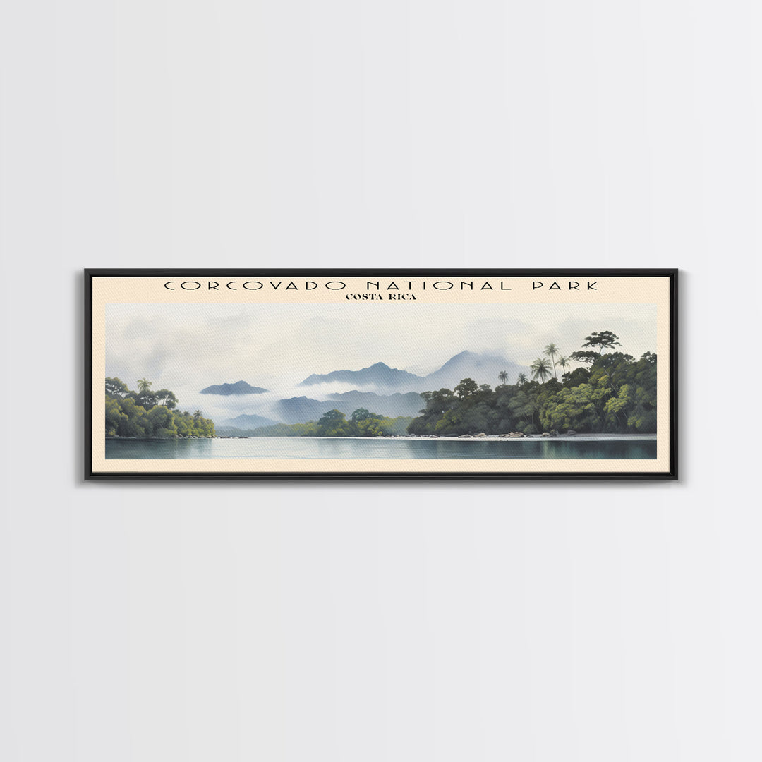 Corcovado National Park Travel Art Framed Canvas Print, COUNTRY Wall Decor, Home Decor, Travel Poster, Vintage Wall Art, Watercolor Painting