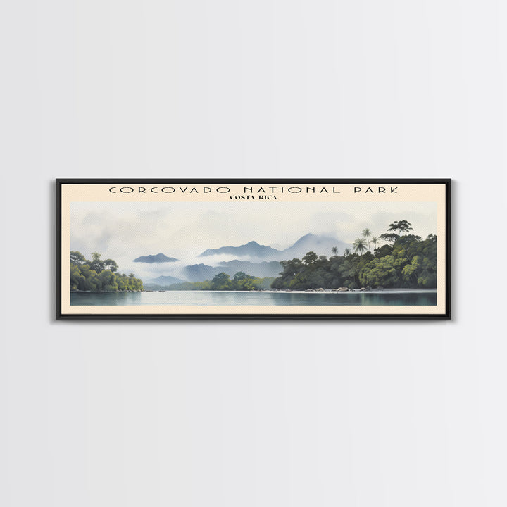 Corcovado National Park Travel Art Framed Canvas Print, COUNTRY Wall Decor, Home Decor, Travel Poster, Vintage Wall Art, Watercolor Painting