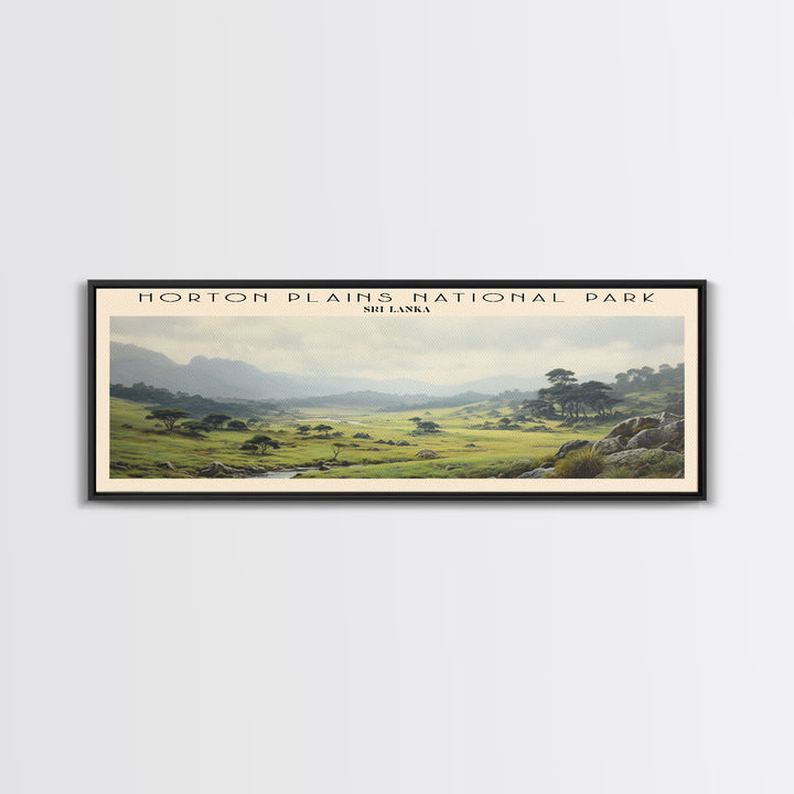 Horton Plains National Park Travel Art Framed Canvas Print, COUNTRY Wall Decor, Home Decor, Travel Poster, Vintage Wall Art, Watercolor Painting