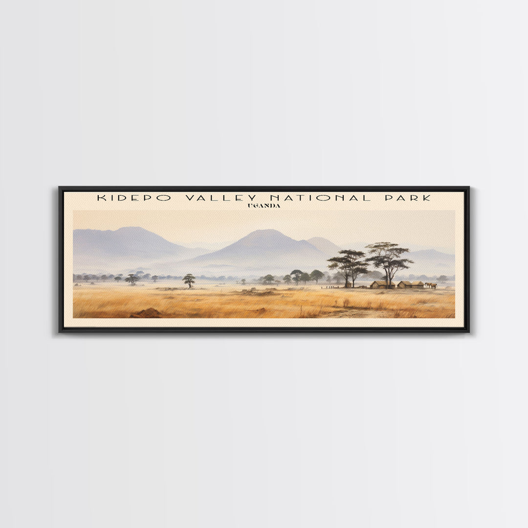 Kidepo Valley National Park Retro Style Travel Poster - Framed Canvas Print - COUNTRY Travel Decor | Vintage Style Home Decor - Travel Print - Wall Art