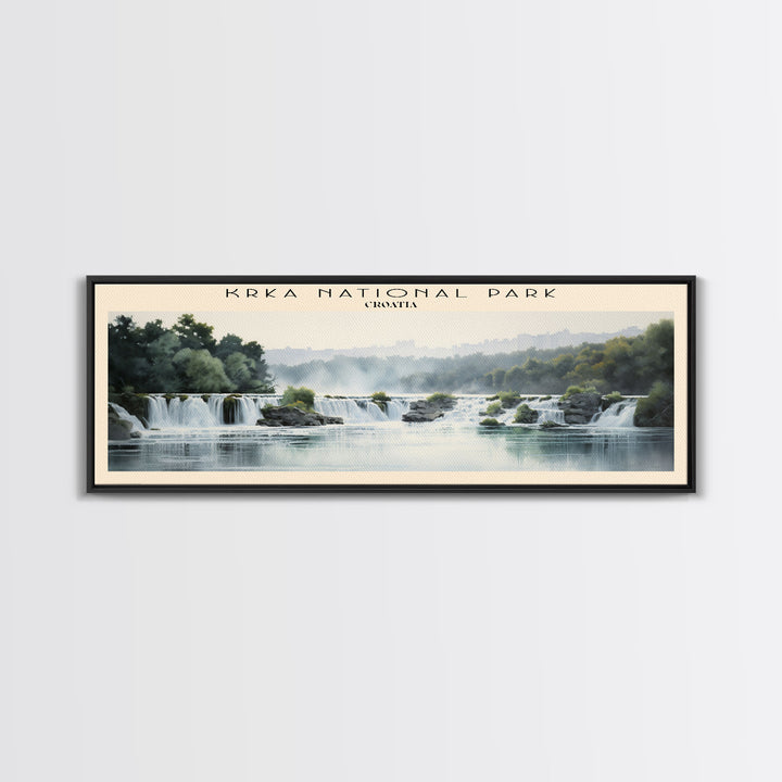 Krka National Park Retro Style Travel Poster - Framed Canvas Print - COUNTRY Travel Decor | Vintage Style Home Decor - Travel Print - Wall Art