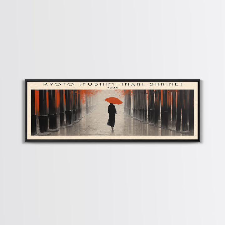 Kyoto Fushimi Inari Shrine Travel Art Framed Canvas Print, COUNTRY Wall Decor, Home Decor, Travel Poster, Vintage Wall Art, Watercolor Painting