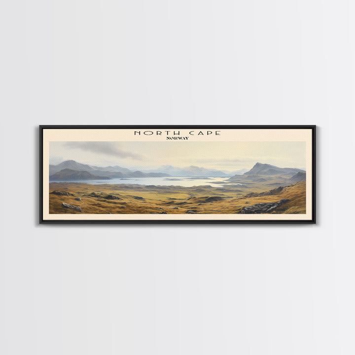 North Cape Travel Art Framed Canvas Print, COUNTRY Wall Decor, Home Decor, Travel Poster, Vintage Wall Art, Watercolor Painting