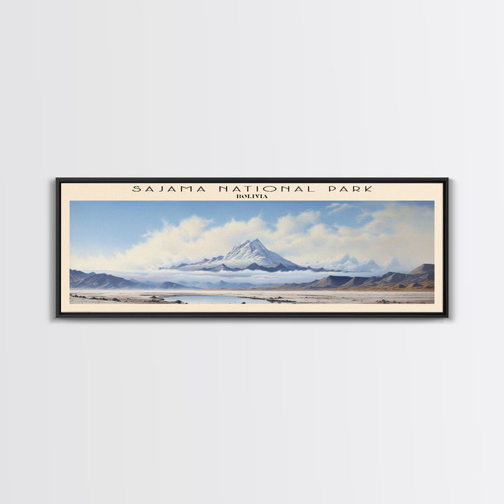Sajama National Park Retro Style Travel Poster - Framed Canvas Print - COUNTRY Travel Decor | Vintage Style Home Decor - Travel Print - Wall Art