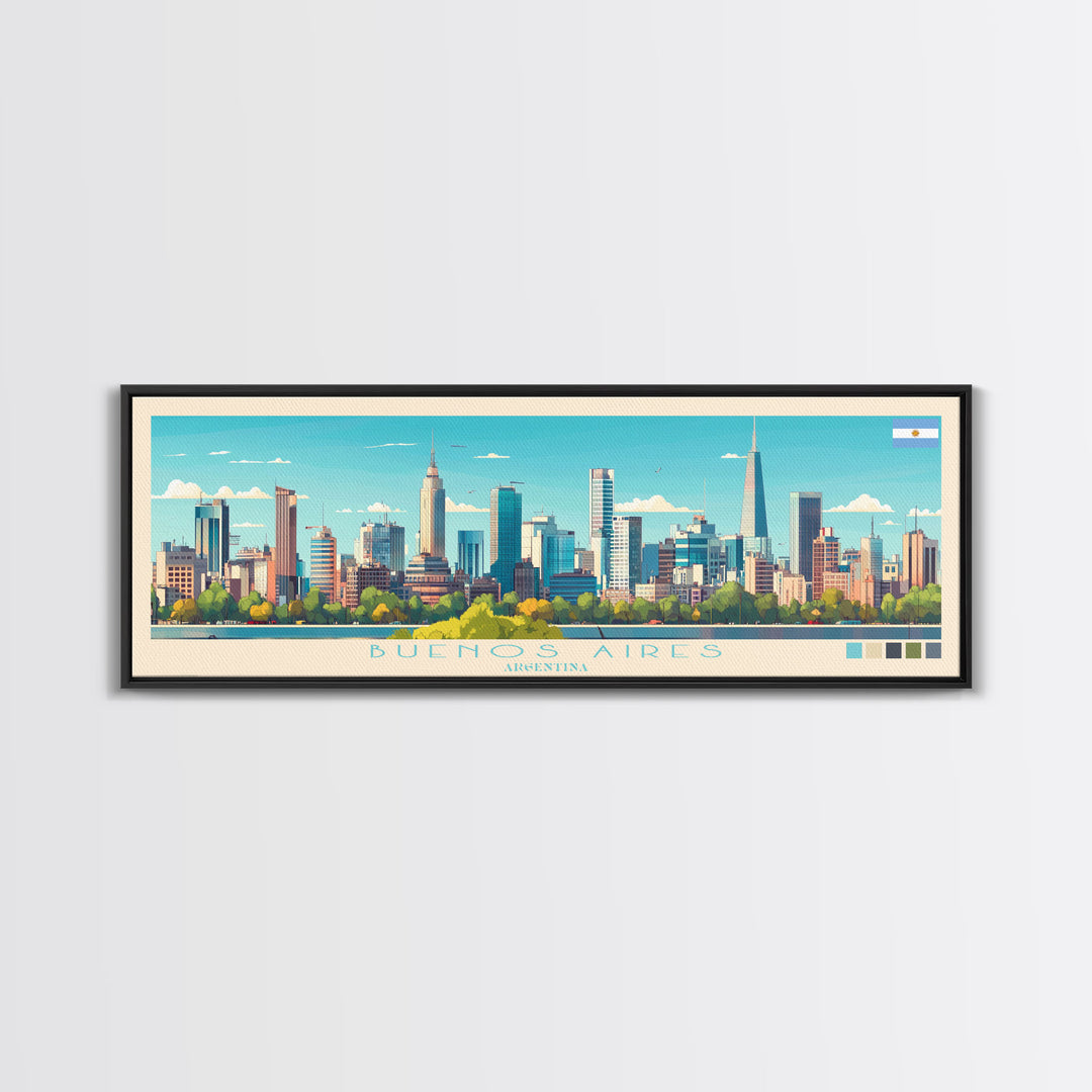 Buenos Aires, Argentina Panoramic Travel Poster Canvas Print, Buenos Aires, Argentina Painting, Argentina Art, Buenos Aires Panoramic Travel Art, Travel Painting