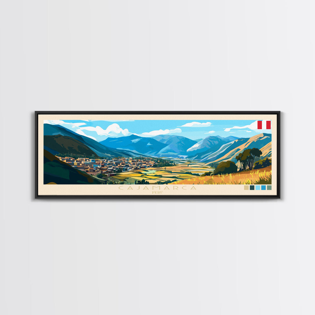 Cajamarca, Peru Panoramic Travel Poster Canvas Print, Cajamarca, Peru Painting, Peru Art, Cajamarca Travel Art, Guest Room Painting