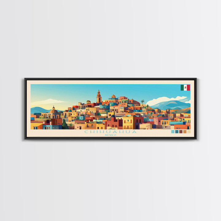 Chihuahua, Mexico Panoramic Travel Poster Canvas Print, Chihuahua, Mexico Painting, Mexico Art, Chihuahua Panoramic Travel Art, Travel Painting