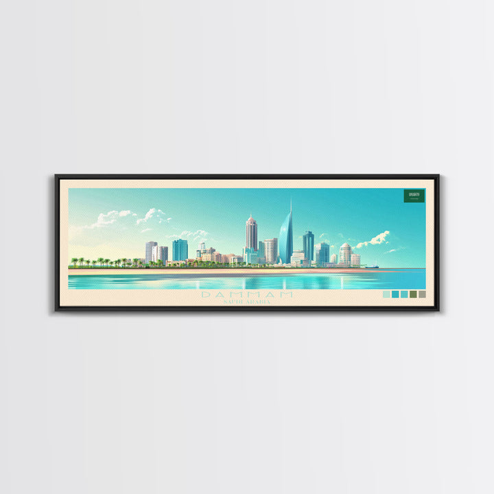Dammam, Saudi Arabia Panoramic Travel Poster Canvas Print, Dammam, Saudi Arabia Painting, Saudi Arabia Art, Dammam Travel Art, Guest Room Painting