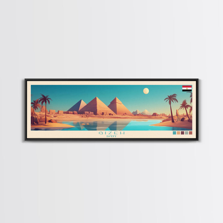 Gizeh, Egypt Panoramic Travel Poster Canvas Print, Gizeh, Egypt Painting, Egypt Art, Gizeh Panoramic Travel Art, Travel Painting