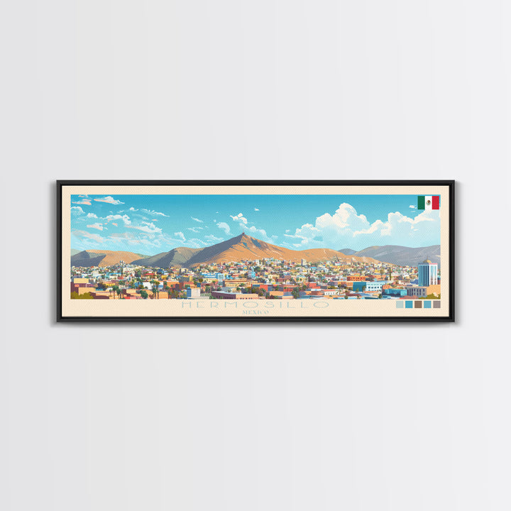 Hermosillo, Mexico Travel Poster Panoramic Canvas Print, Hermosillo, Mexico Painting, Mexico Art, Hermosillo Travel Art, Guest Room Painting