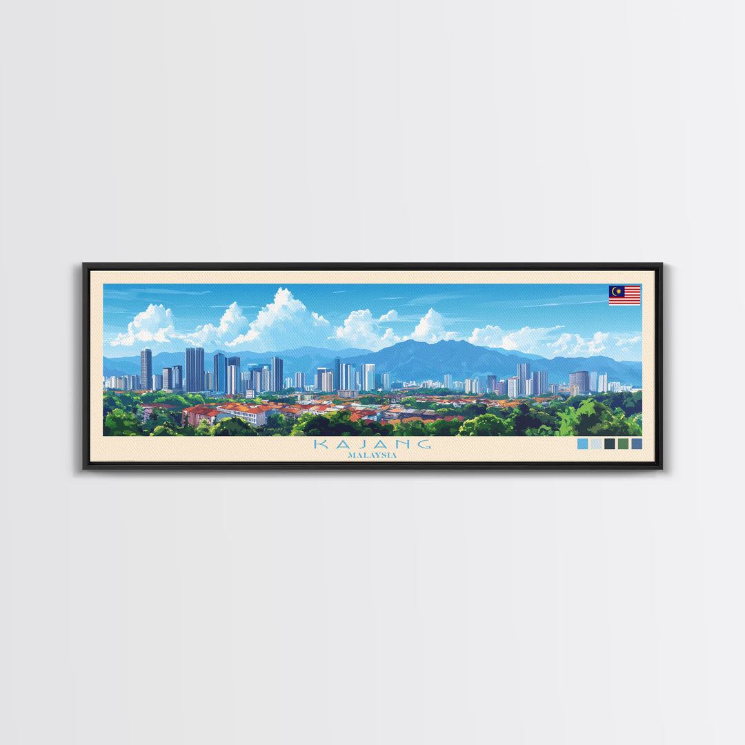 Kajang, Malaysia Panoramic Travel Poster Canvas Print, Kajang, Malaysia Painting, Malaysia Art, Kajang Panoramic Travel Art, Travel Painting