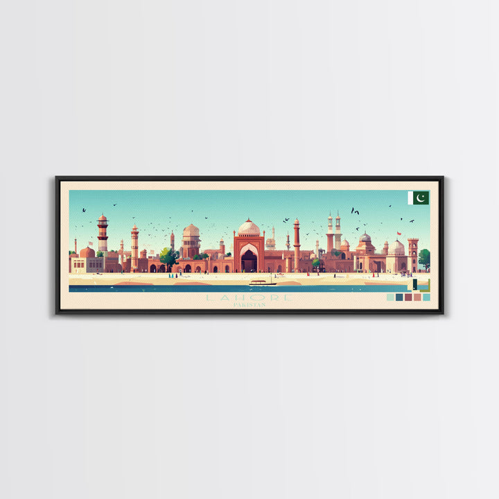 Lahore, Pakistan Panoramic Travel Poster Canvas Print, Lahore, Pakistan Painting, Pakistan Art, Lahore Travel Art, Guest Room Painting
