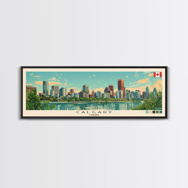 Calgary, Canada Panoramic Canvas Print, Calgary, Canada Painting, Canada Art, Calgary Travel Poster, Travel Art, Guest Room Painting