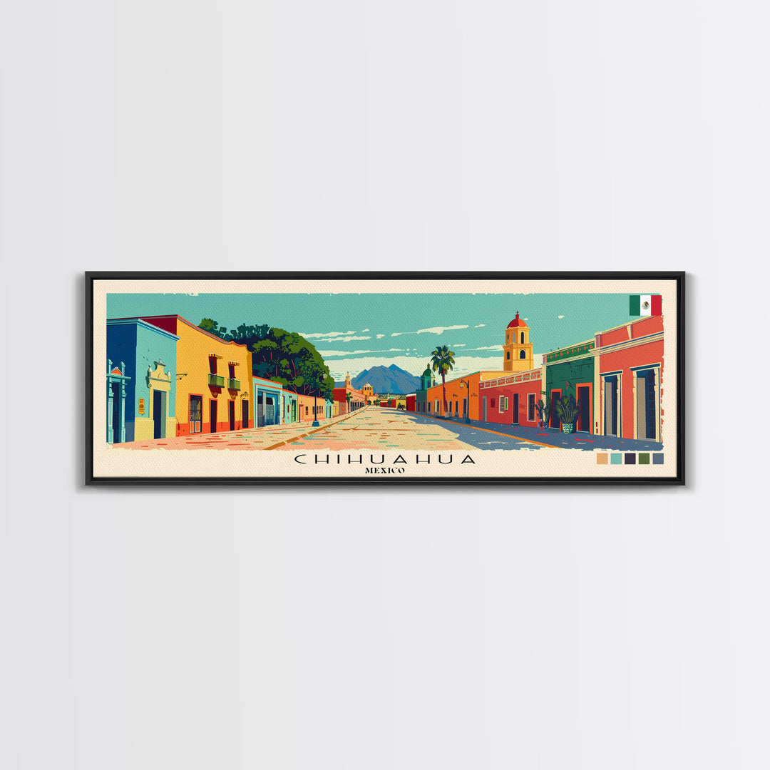 Chihuahua, Mexico Panoramic Canvas Print, Chihuahua, Mexico Painting, Mexico Art, Chihuahua Travel Poster, Travel Art, Vacation Gift