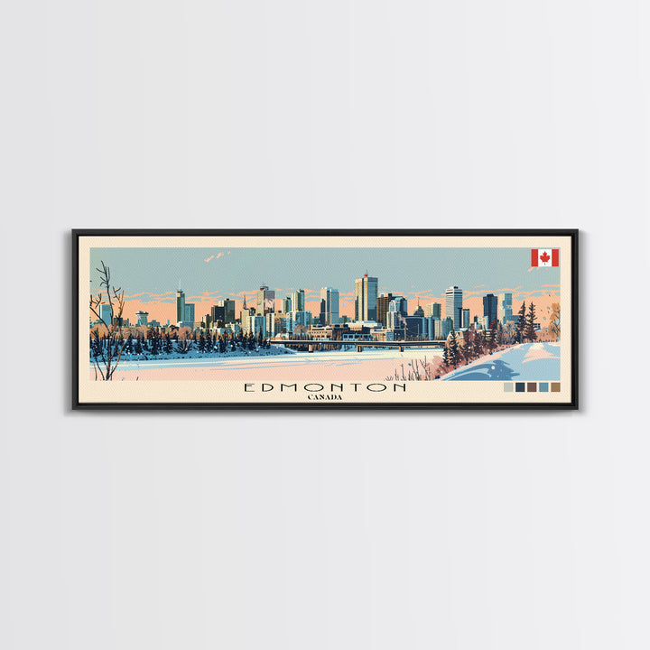 Edmonton, Canada Panoramic Canvas Print, Edmonton, Canada Painting, Canada Art, Edmonton Travel Poster, Travel Art, Living Room Painting