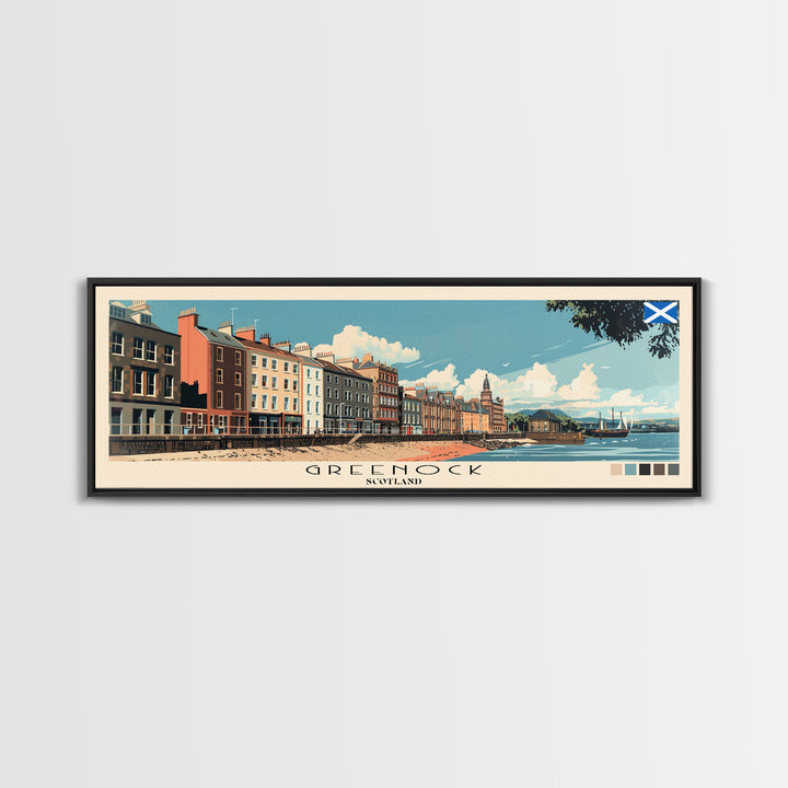 Greenock, Scotland Panoramic Canvas Print, Greenock, Scotland Painting, Scotland Art, Greenock Travel Poster, Travel Art, Guest Room Painting