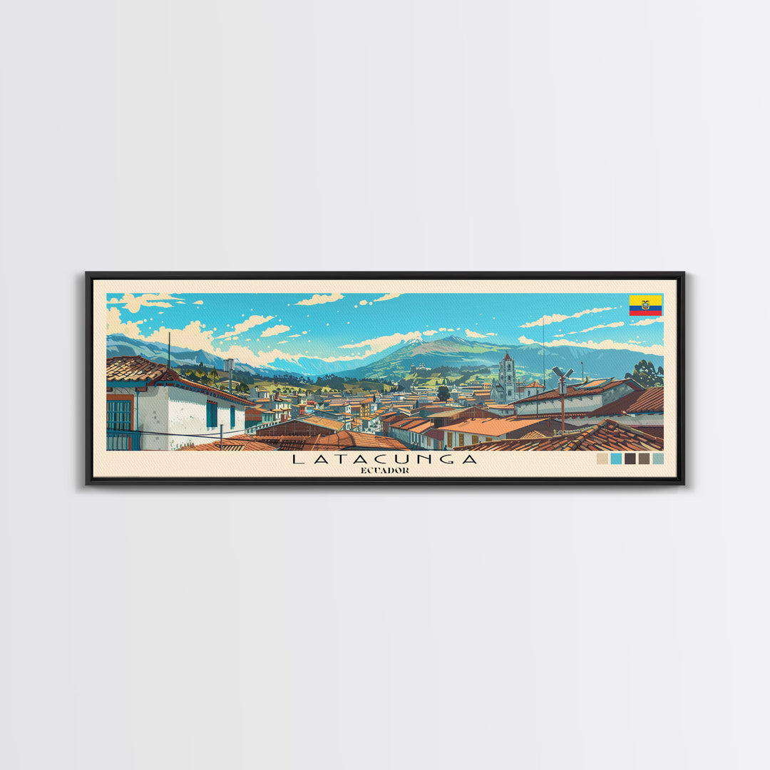 Latacunga, Ecuador Panoramic Canvas Print, Latacunga, Ecuador Painting, Ecuador Art, Latacunga Travel Poster, Travel Art, Housewarming Gift