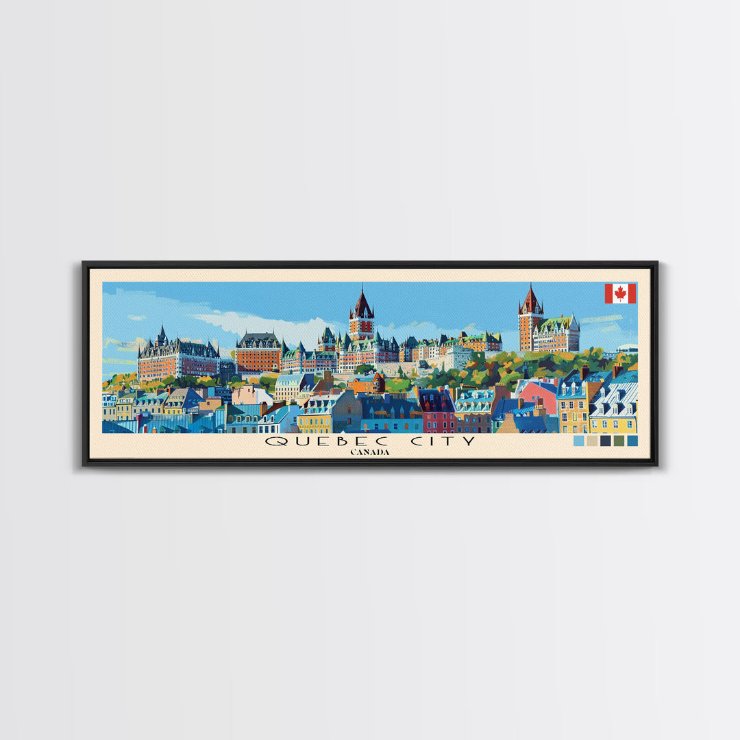 Quebec City, Canada Panoramic Canvas Print, Quebec City, Canada Painting, Canada Art, Quebec City Travel Poster, Travel Art, Vacation Gift