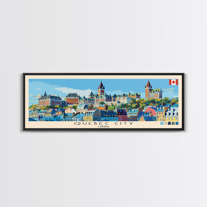 Quebec City, Canada Panoramic Canvas Print, Quebec City, Canada Painting, Canada Art, Quebec City Travel Poster, Travel Art, Vacation Gift
