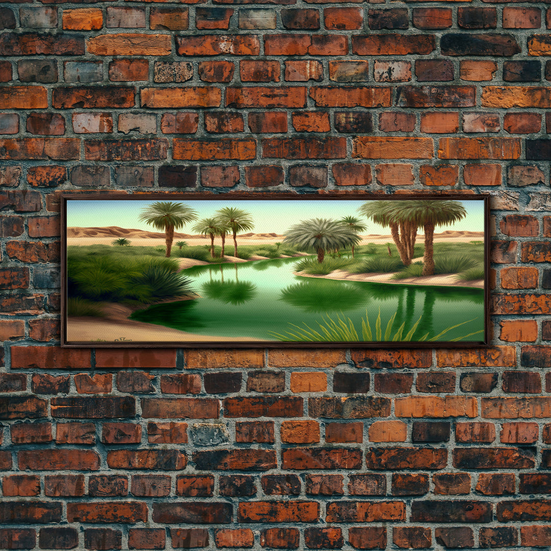 Desert Oasis Watercolor Landscape Canvas Print - Perfect for Living Room, Bedroom, Panoramic Extra Wide Format Art